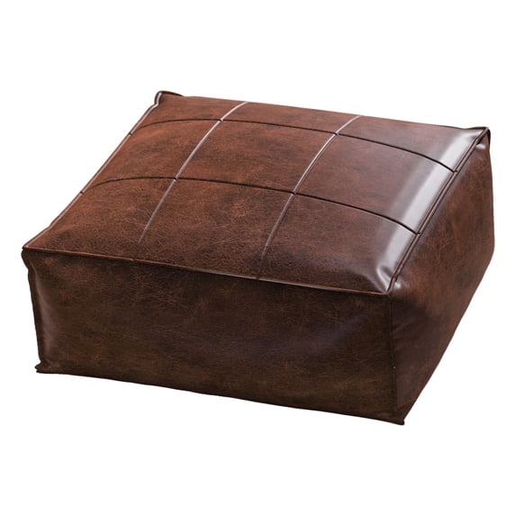 WOWMAX Coffee Leather Circular Living Room Pouf, Soft & Durable Material