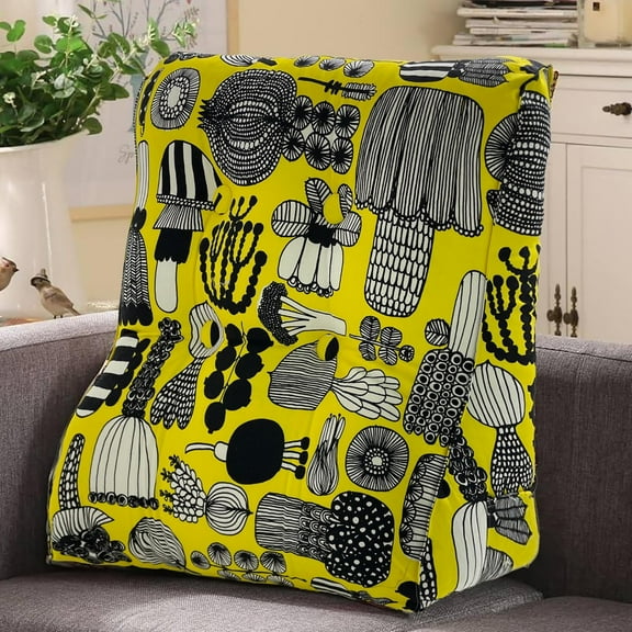 WOWMAX Curve Reading Pillow for Bed Adult, Heighten Back Pillow for Sitting in Bed, Back Support Pillow for Bed, Chair Pillow for Back Support, 100% Cotton Removable Cover, Yellow