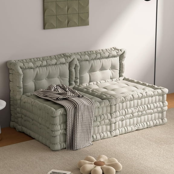 WOWMAX Floor Sofa Couch Bed Convertible Lazy Sofa Sleeper Bed Floor Chair Bed Mattress Oversized Floor Pillow Ideal for Reading & Gaming, Home Decoration Velvet Gray，2 Sets