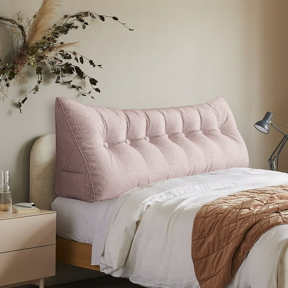 WOWMAX Headboard Pillow King Large Headboard Wedge Pillow Bolster Pillow for Bed Reading Pillow Adult Back Pillow for Sitting in Bed Wedge Pillow Headboard with Removable Light Pink Cover, Velvet