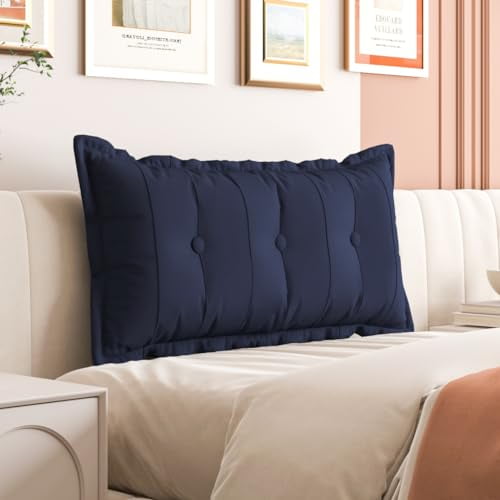 WOWMAX Headboard Pillow Twin Dorm Headboard Twin XL Soft Daybed Pillows Bolster Pillow for Bed & Couch Long Pillow for Bed Decorative, Removable Blue Cover