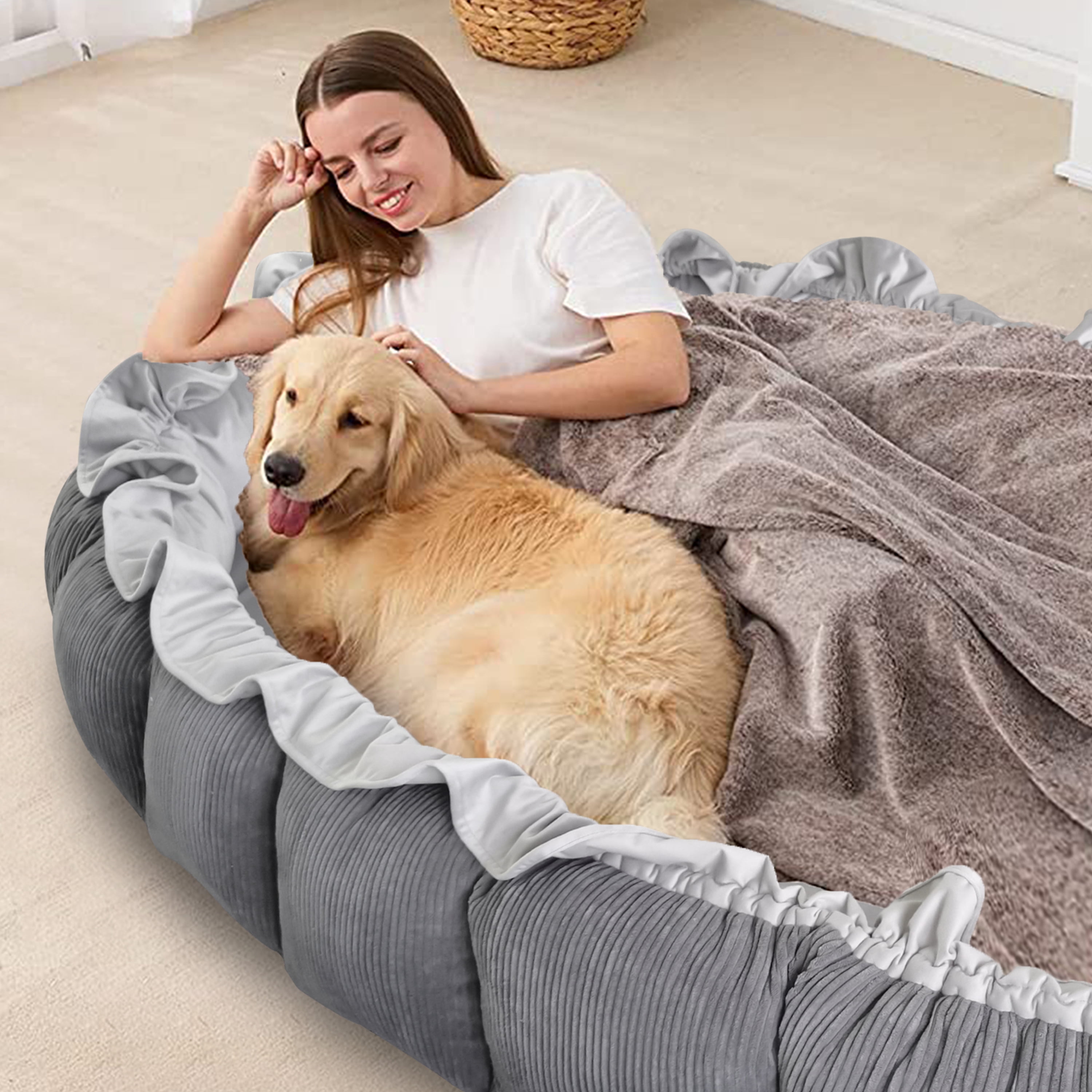 WOWMAX Human Dog bed for People Adults Human Size Dog Bed for People Giant Dog Bed for Humans Nap Bed Adult Velvet Gray Walmart