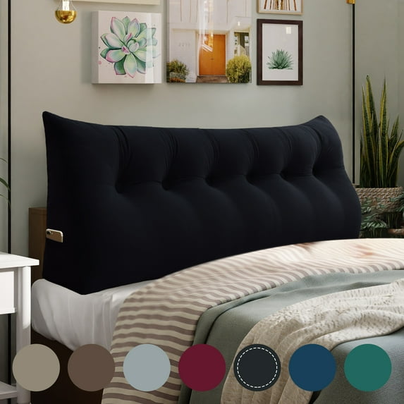 WOWMAX Large Bolster Triangular Positioning Support Reading Backrest Wedge Pillow Headboard for Day Bed Bunk Bed RV/Trailer with Removable Cover 71 Inches Velveteen Black