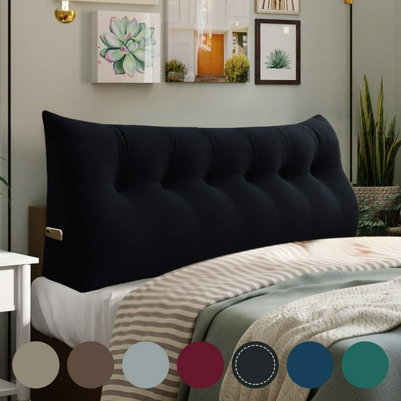 WOWMAX Large Bolster Triangular Positioning Support Reading Backrest Wedge Pillow Headboard for Day Bed Bunk Bed RV/Trailer with Removable Cover California King Velveteen Black