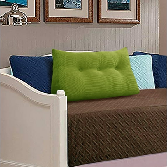 WOWMAX Large Bolster Triangular Reading Backrest Positioning Support Wedge Pillow Headboard for Day Bed Bunk Bed RV/Trailer with Removable Cover Green 39x8x20inch