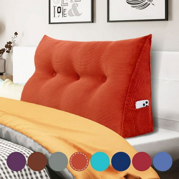 WOWMAX Large Bolster Triangular Reading Backrest Positioning Support Wedge Pillow Headboard for Day Bed Bunk Bed RV/Trailer with Removable Cover Corduroy Twin