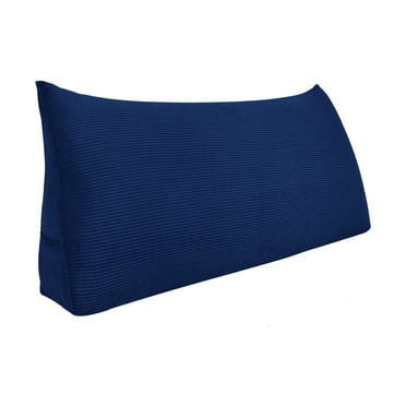 WOWMAX Large Reading Bed Wedge Pillow , Triangular Upholstered Headboard, Backrest Back Support for Sitting Up in Bed With Removable Corduroy Deep Blue Cover, Queen