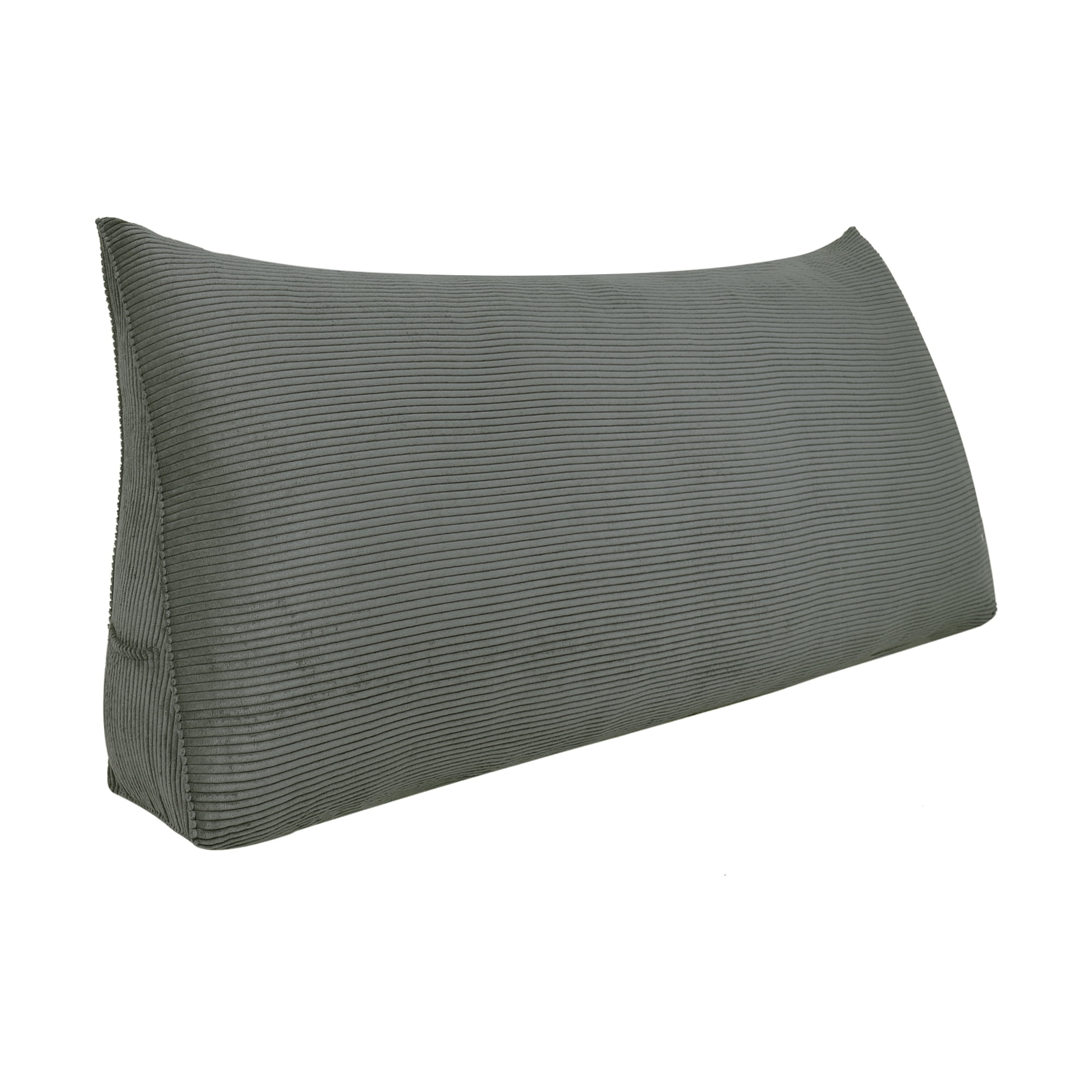 WOWMAX Large Reading Bed Wedge Pillow , Triangular Upholstered Headboard, Backrest Back Support for Sitting Up in Bed With Removable Corduroy Grey Cover, California King
