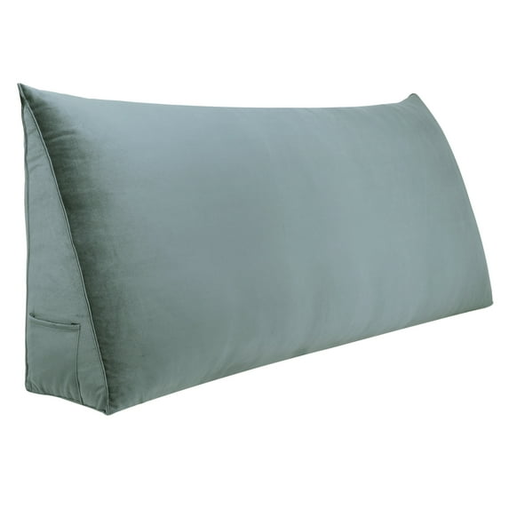 WOWMAX Large Reading Bed Wedge Pillow , Triangular Upholstered Headboard, Backrest Back Support for Sitting Up in Bed With Removable Velvet Grey Cover, California King