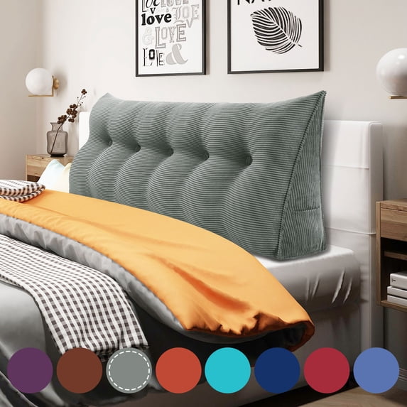 WOWMAX Large Reading Pillow, Triangular Bed Wedge Pillows, Ergonomic Back Supprot Pillow for Sitting in Bed, Upholstered Headboard for Bed & Bed Rest With Removable Cover Corduroy Grey 59Inches