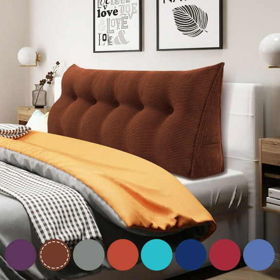 WOWMAX Large Reading Triangular Wedge Pillow Headboard Bolster Back Support Bedrest Pillow for Bed and Sofa Removable Cover Coffee Queen Size (59x8x20inch)