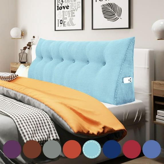 WOWMAX Large Reading Triangular Wedge Pillow Headboard Bolster Back Support Bedrest Pillow for Bed and Sofa Removable Cover Sky Blue California King Size (71x8x20inch)