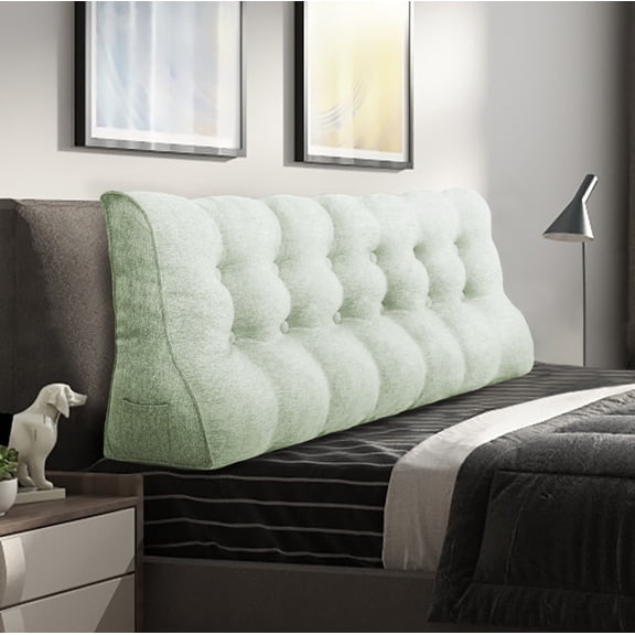 WOWMAX Multifunctional Upholstered Headboard Pillow, Wedge Headboard Pillows, Portable Dorm Room Fabric Head Board, Bolster Pillow Headboard Removable and Washable Grey-Beige California king