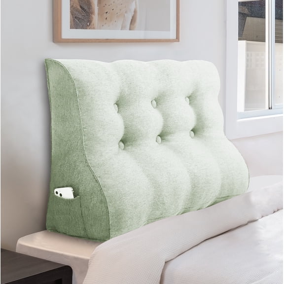 WOWMAX Multifunctional Upholstered Headboard Pillow, Wedge Headboard Pillows, Portable Dorm Room Fabric Head Board, Bolster Pillow Headboard Removable and Washable Grey-Beige Twin