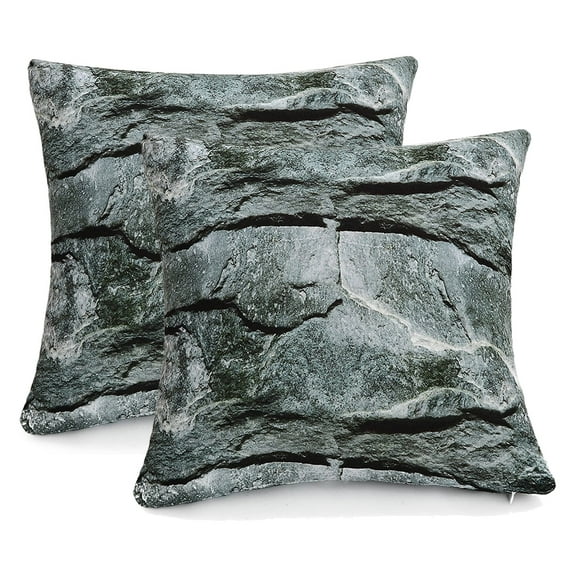 WOWMAX Pack of 2 Printed Stone Abstract Decorative Square Throw Pillow Covers, Marble Texture Holiday Cushion Case, Natural Marbled Pattern Pillow Shams for Sofa Bedroom Car 16 x 16 Inch, Rock Stone