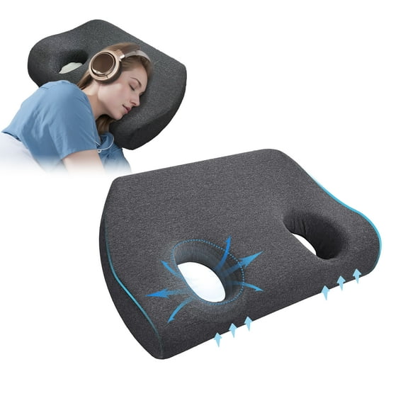 WOWMAX Piercing Pillow for Side Sleepers with Ear Hole Memory Foam Ear Piercing Pillow for Ear Pain, Ear Pillows with Holes for Ear Pain, Washable Cover