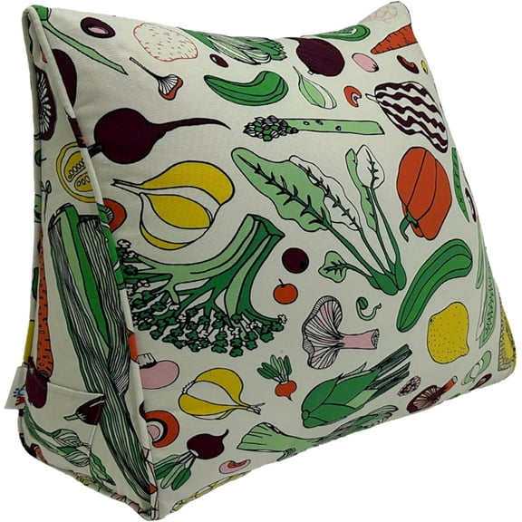 WOWMAX Reading Pillow for Bed Adult, Back Pillow for Sitting in Bed, Back Support Pillow for Bed, Chair Pillow for Back Support, 100% Cotton Removable Cover, Veggies