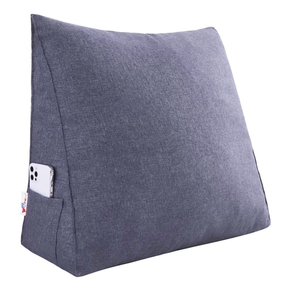 WOWMAX Reading Pillow Bed Wedge Large Adult Backrest Lounge Cushion with Pocket Firm Back Support for Sitting Up in Bed Couch Without arms for GERD Heartburn Dark Grey 23.5 Inches