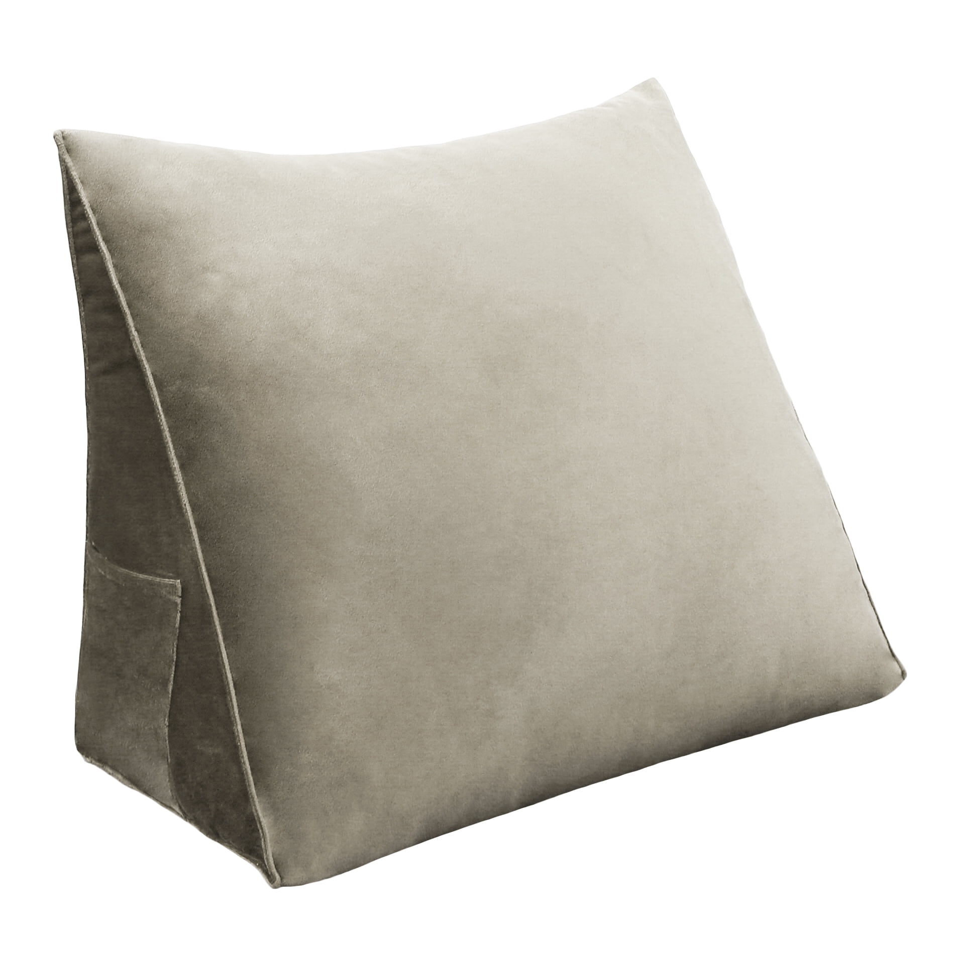 WOWMAX Reading Pillow Bed Wedge Large Adult Backrest Lounge Cushion with Pocket Firm Back Support for Sitting Up in Bed Couch Without arms for GERD Heartburn Velvet for Christmas Holidays Light Tan