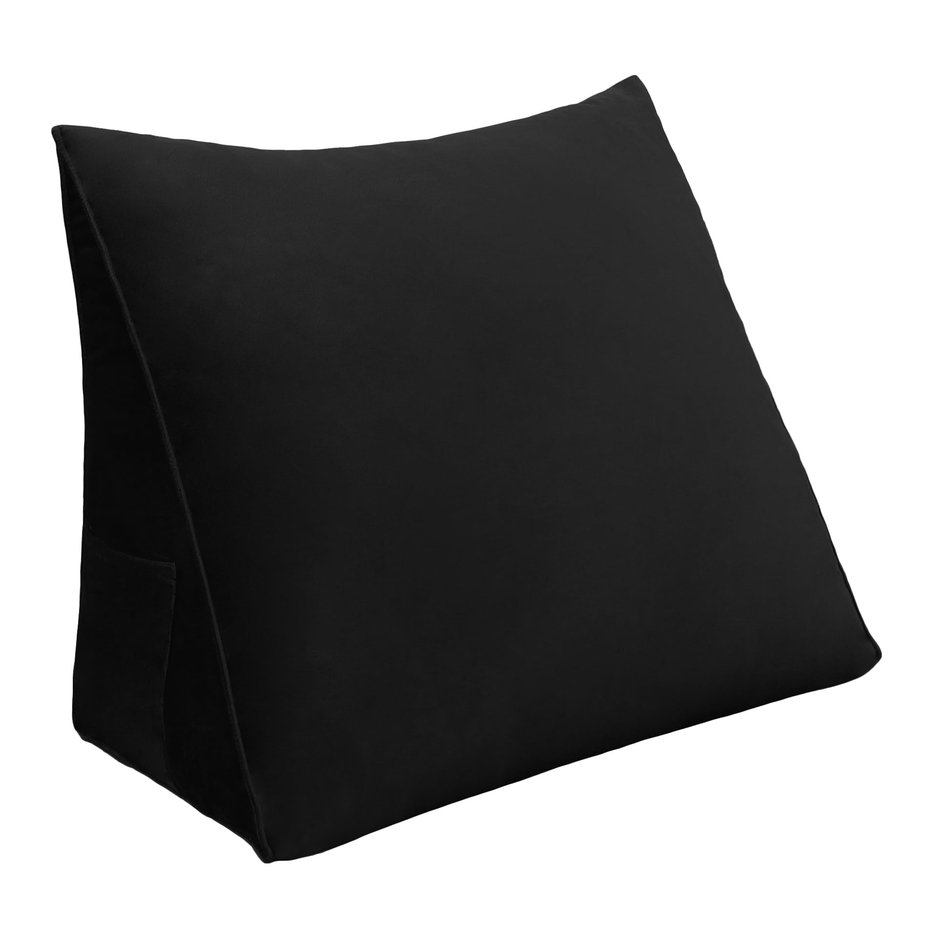 WOWMAX Reading Pillow Bed Wedge Large Adult Backrest Lounge Cushion with Pocket Firm Back Support for Sitting Up in Bed Couch Without arms for GERD Heartburn Velvet for Christmas/Holidays Black