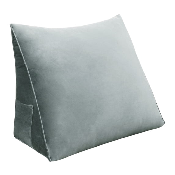 WOWMAX Reading Pillow Bed Wedge Large Adult Backrest Lounge Cushion with Pocket Firm Back Support for Sitting Up in Bed Couch Without arms for GERD Heartburn Velvet for Christmas/Holidays Grey