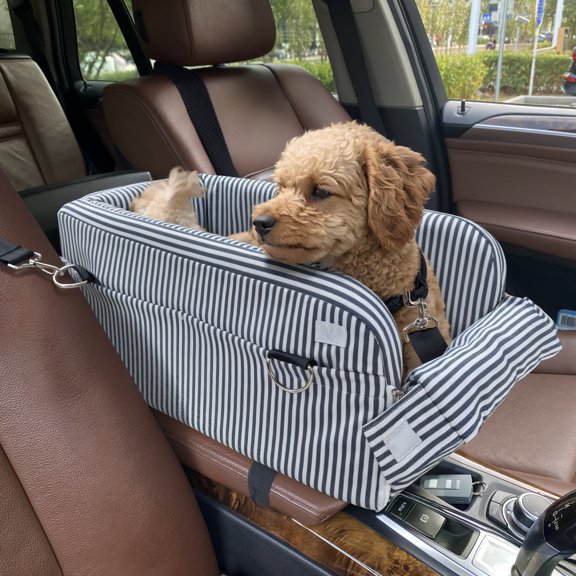 WOWMAX Small Dog Car Seat For Small Dogs, Center Console Dog Car Seat,Washable Dog Booster Seat for Small Pets Up to 12 Lbs, Pet Car Seat with Triple Protection Seat Belts For Travel, Car, Home, Blue