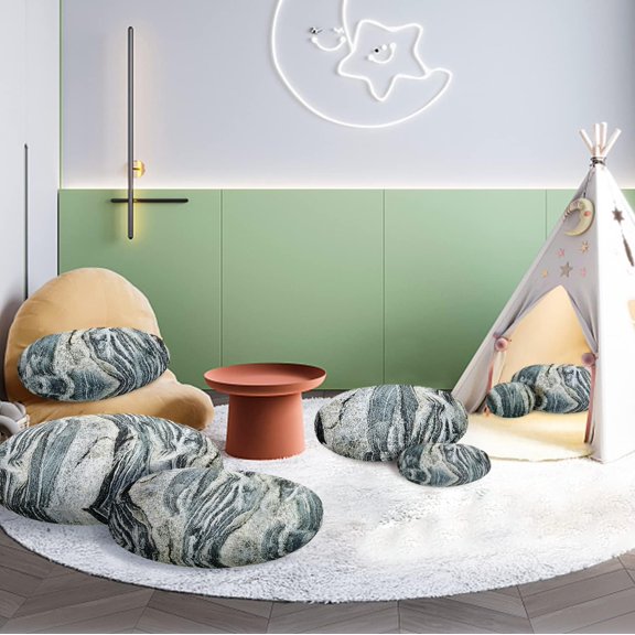 WOWMAX Three-Dimensional Curve Living Stones 7 Piece Set Floor Pillows Mixed Designs Home Decoration Stuffed Throw Pillows New Pebble Pillows Bone Stone