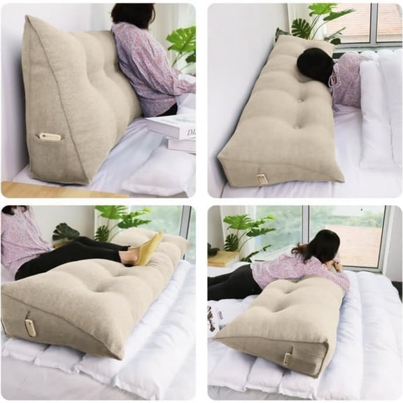 WOWMAX Wedge Pillow Headboard Dorm Headboard Twin XL Bed Bolster Pillow for Bed with Removable Cover, 80% Cotton & 20% Linen Blend, Natural Color