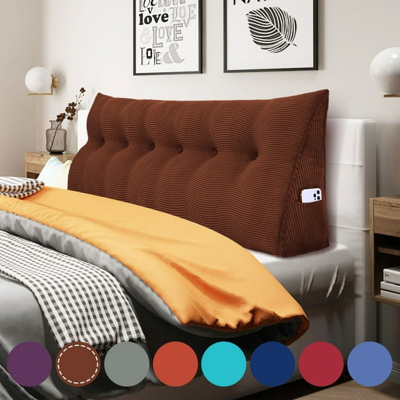WOWMAX Wedge Reading Pillow Bedrest Throw Pillows Large Body Positioners Bolster Headboard Back Support Lumbar Cushion Pillow for Sofa Bed with Removable Cover Coffee 71x8x20inch