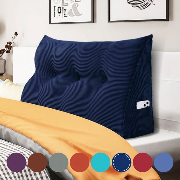 WOWMAX Wedge Reading Pillow Bedrest Throw Pillows Large Body Positioners Bolster Headboard Back Support Lumbar Cushion Pillow for Sofa Bed with Removable Cover Deep Blue 39x8x20inch