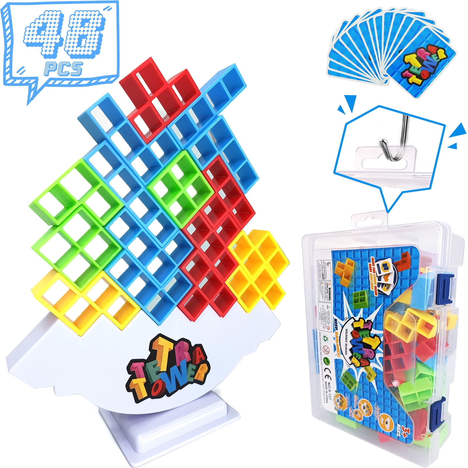 WOWNOVA 48 PCS Tetra Tower Stacking Game, Balance Building Blocks Board