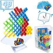 WOWNOVA 48 PCS Tetra Tower Stacking Game, Balance Building Blocks Board Game for All Ages 2 Players+, Fun Party Game for Family Game Night, Stack Attack Game for Kids, Teens, Adults