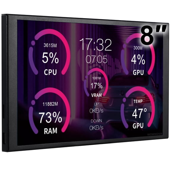 WOWNOVA 8 Inch LCD Screen Inside PC Case Screen (Desktop Mode Added), 1 Click 1 Cable to Get Started Computer Temperature Display Monitor, Sensor Panel for Inside PC Case with Screen (Black)