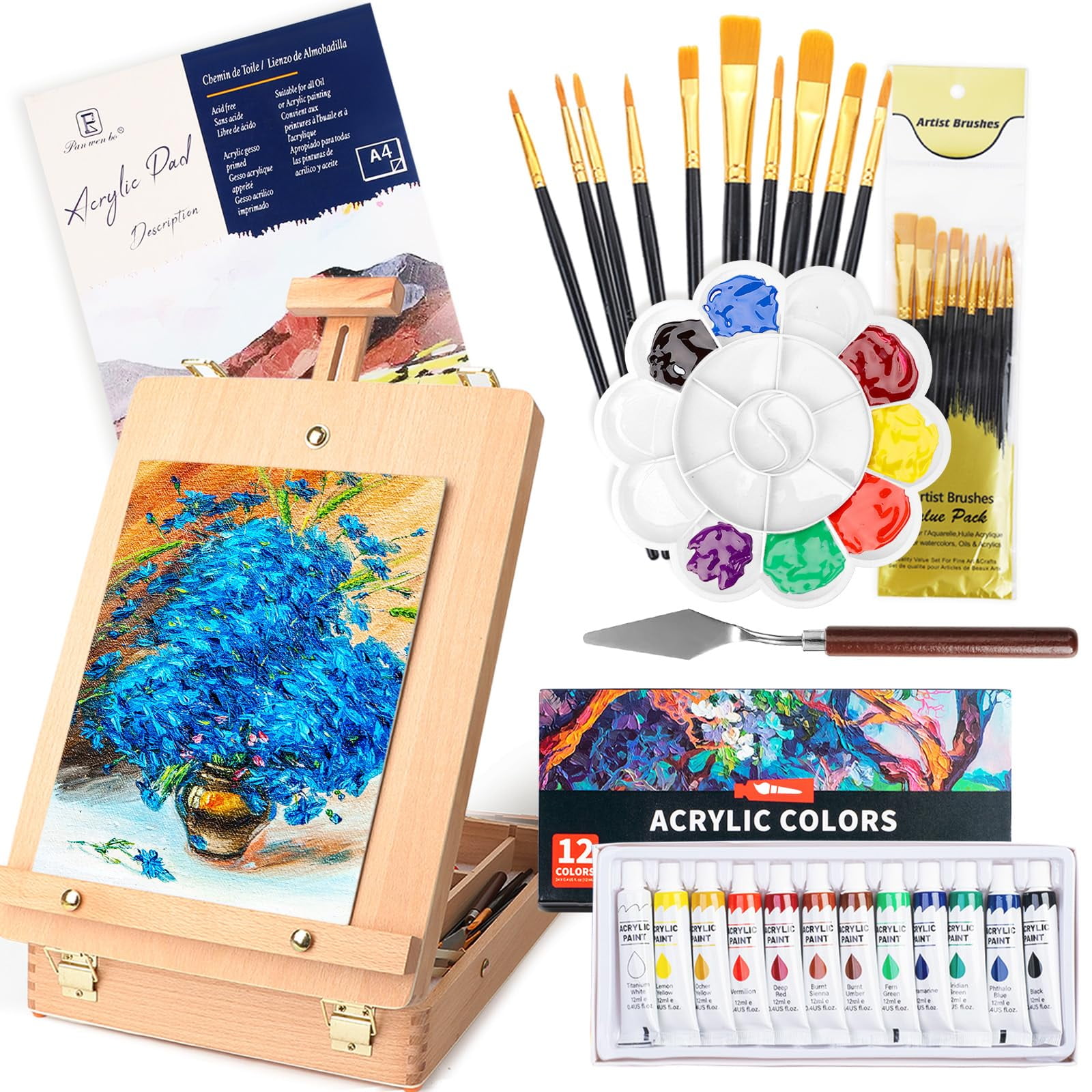 WOWOSS Tabletop ArtTRDN Easel Box Set, 26 PCS Painting Adult Artists ...