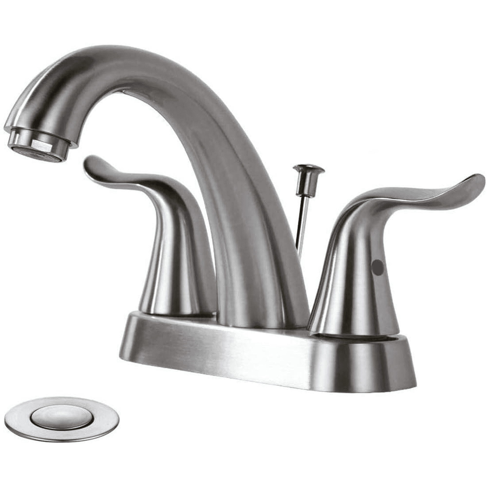 WOWOW 2 Handle 4 Inch Centerset Bathroom Sink Faucet in Brushed Nickel, Lead-Free Basin Mixer Tap with Lift Rod Drain Stopper