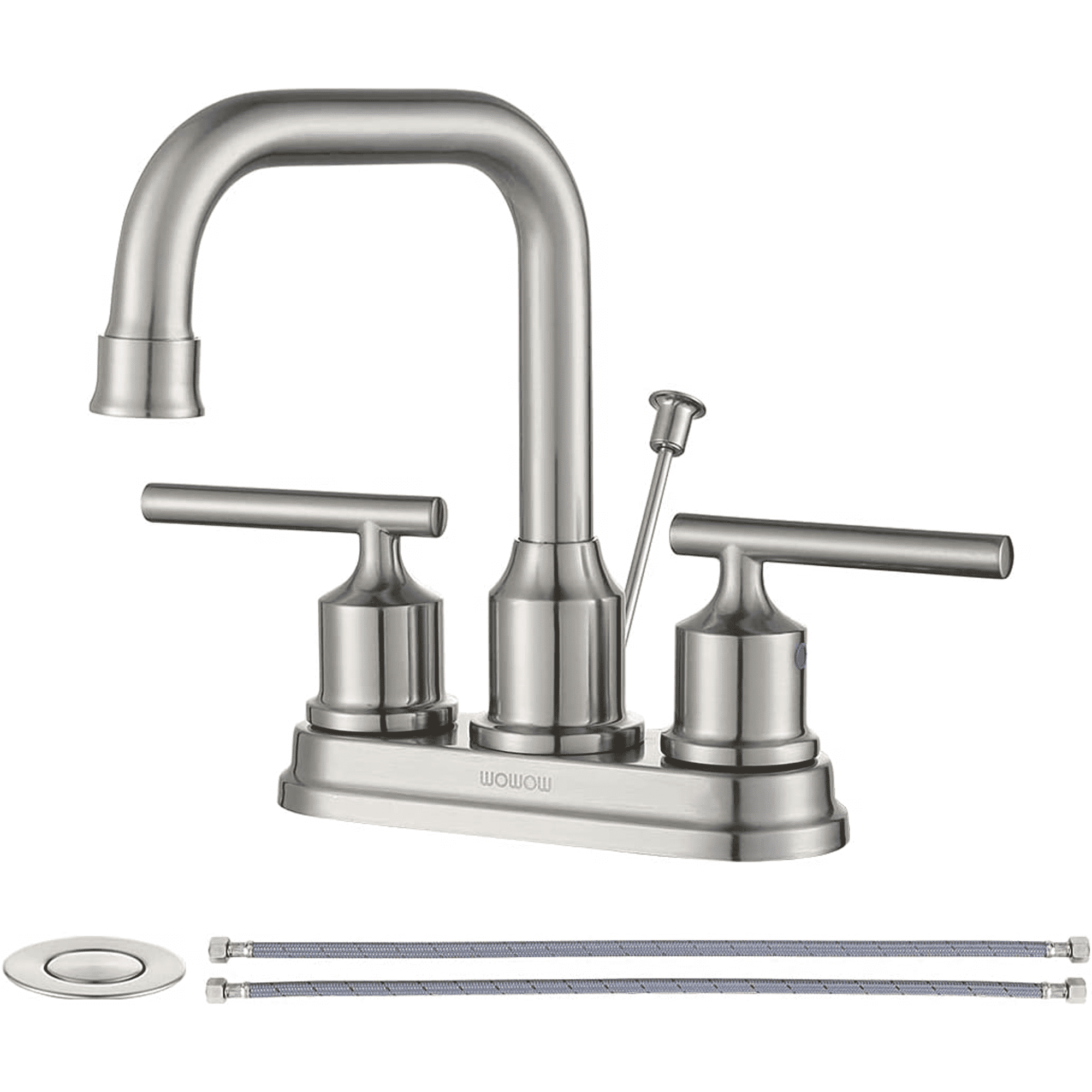 WOWOW 2 Handle Bathroom Faucet 4 Inch Centerset Bathroom Sink Faucets with Lift Rod Drain