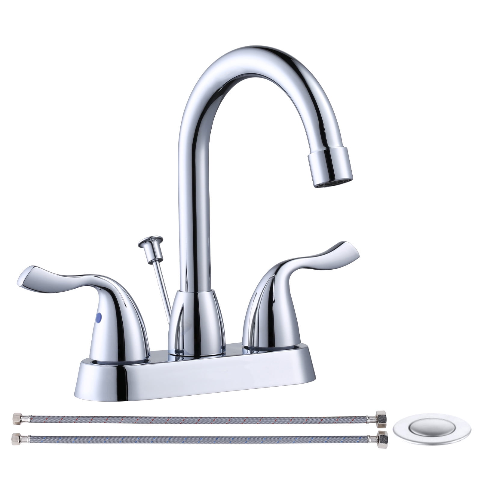 WOWOW 2 Handle Bathroom Faucet Chrome, 4 Inch Centerset Bathroom Faucet with Drain Assembly and Supply Hoses, Bathroom Faucet 3 Holes