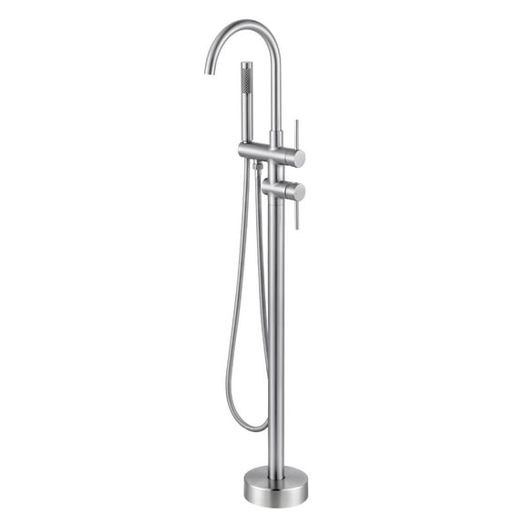WOWOW 2-Handle Freestanding Tub Faucet with Hand Shower in Brushed Nickel