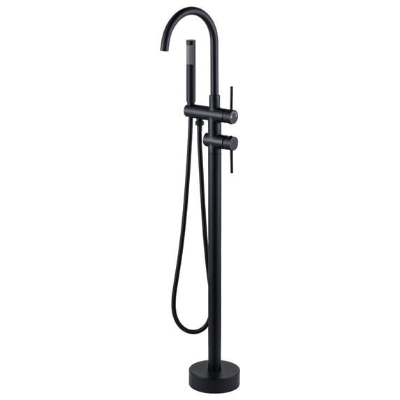 WOWOW 2-Handle Freestanding Tub Faucet with Hand Shower in Matte Black