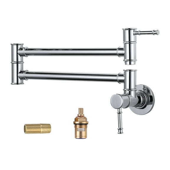 WOWOW 23.5-inch Wall Mount Folding Stretchable Pot Filler Faucet with Double Handle in Polished Chrome