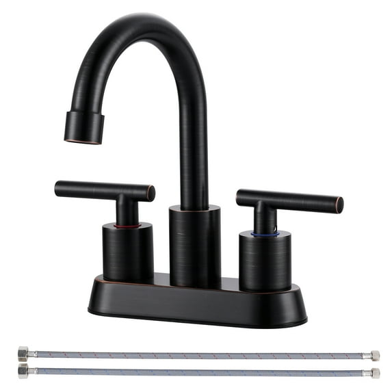 WOWOW 4 in. Centerset Double Handle High Arc Bathroom Faucet with Pop Up Drain and Water Supply Hoses