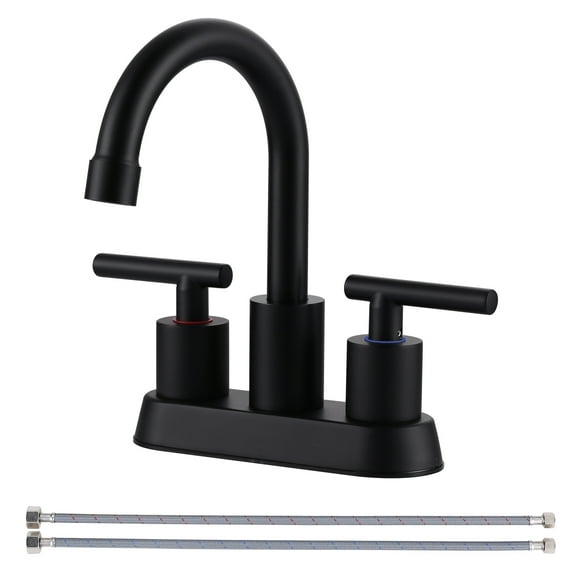 WOWOW 4 in. Centerset Double Handle High Arc Bathroom Faucet with Pop Up Drain and Water Supply Hoses