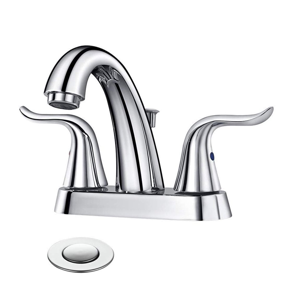 WOWOW 4 inch Bathroom Faucet 2 Handle Faucet for Bathroom Sink 3 hole Stainless Steel Faucet with Drain, Chrome