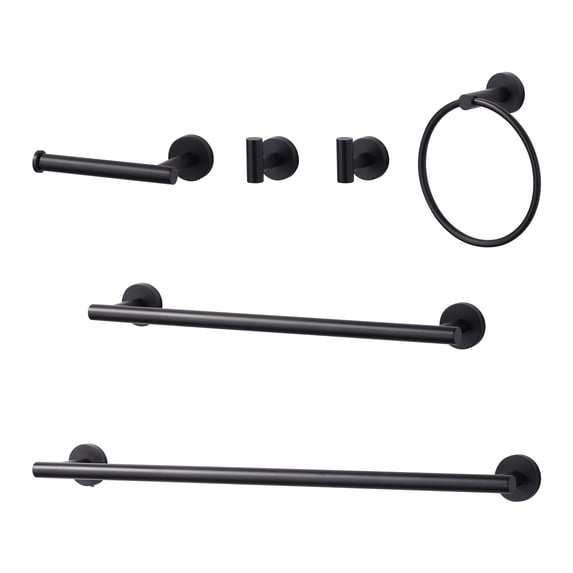 WOWOW 6-Piece Wall Mounted Bathroom Hardware Set in Black