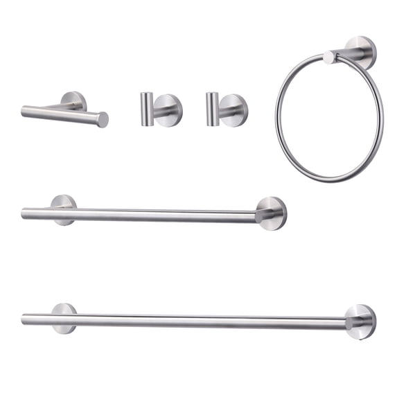 WOWOW 6-Piece Wall Mounted Bathroom Hardware Set in Brushed Nickel