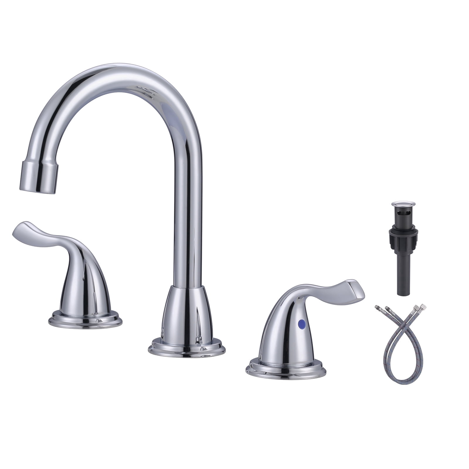 WOWOW 8 Inch Widespread Bathroom Faucet 3 Hole, Chrome Bathroom Faucet, Bathroom Sink Faucet with Pop Up Drain and Supply Lines