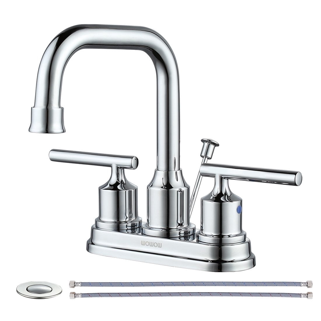 WOWOW Bathroom Faucet Chrome 4 inch Bathroom Sink Faucet Centerset Lift Rod Drain