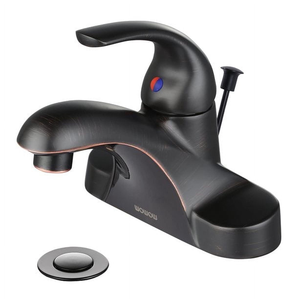 Wowow Bathroom Faucet Single Handle Oil Rubbed Bronze Centerset Bathroom Sink Faucet with Lift Rod Drain Assembly, Rv Lavatory Taps 3 Hole