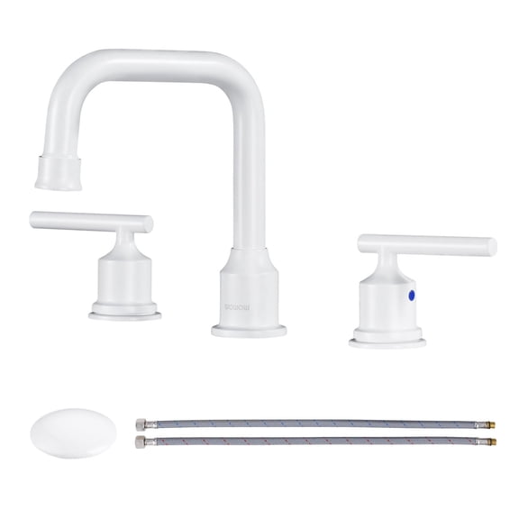 WOWOW Bathroom Sink Faucet 3 Hole 2 Handle White Basin Faucet with Drain