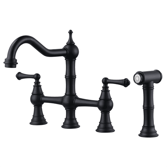 WOWOW Black Kitchen Faucet with Side Sprayer, 4 Hole Brass Kitchen Faucets for Sink
